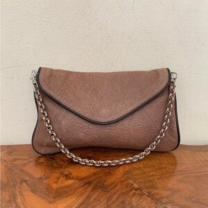 Brown Leather Shoulder Bag, Pebbled Leather Clutch, Chain Strap